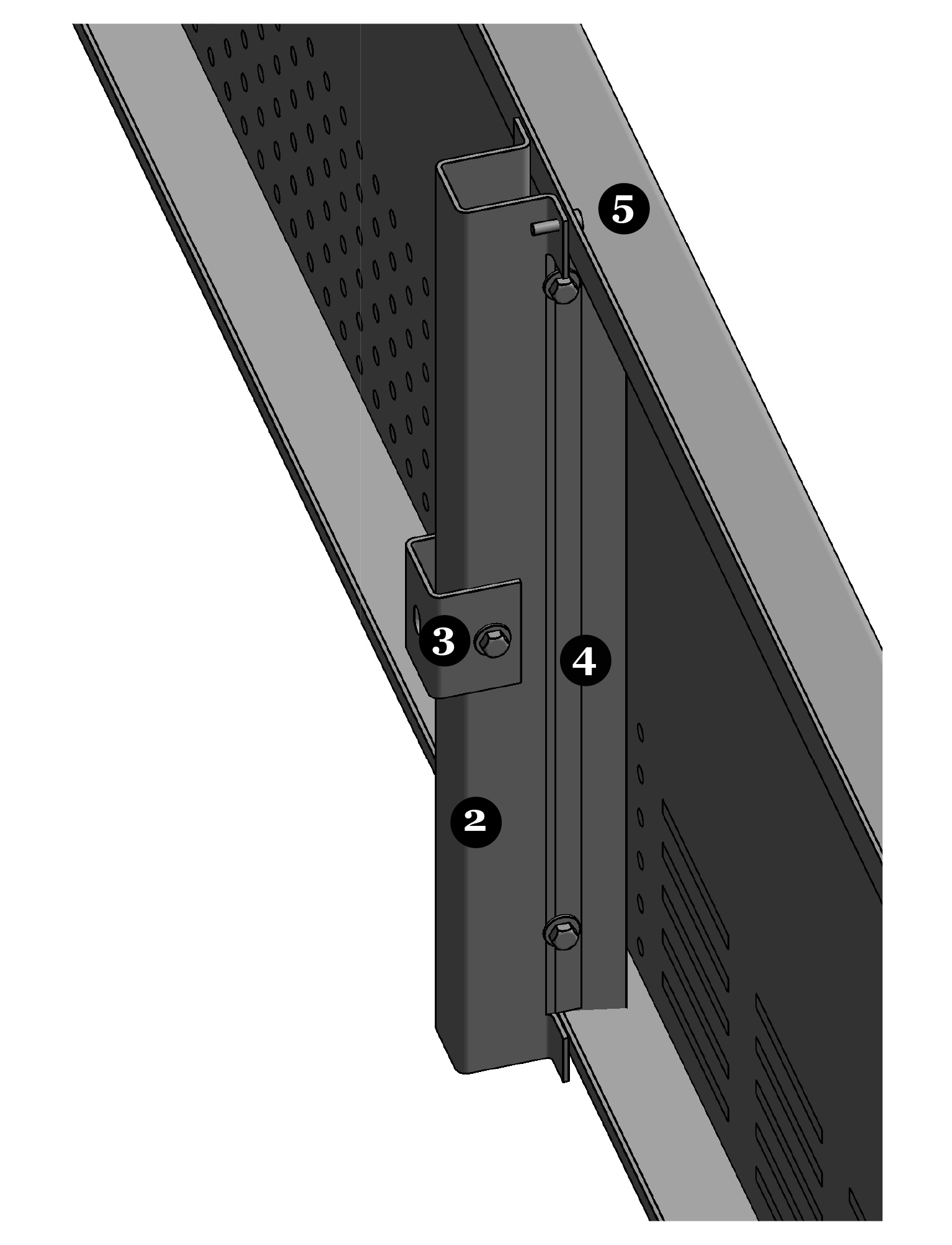 Achterzijde van het blinde bevestigingssysteem DER111 voor gevelpanelen van MD Designperforatie