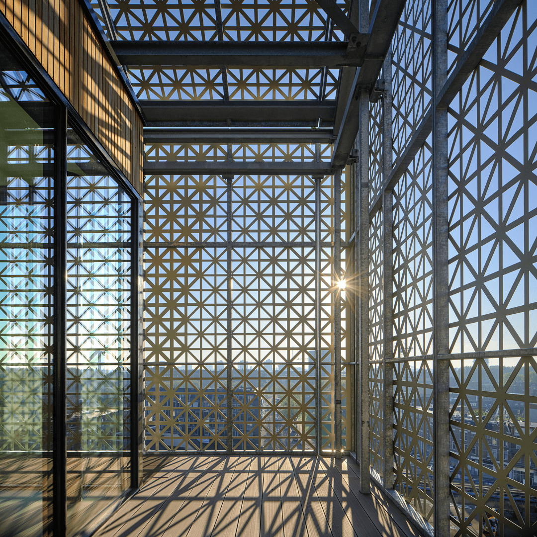 Metadecor-Designperforatie-aluminium gevelbekleding-Pakhuis Santos aluminium gevelbekleding design perforatie